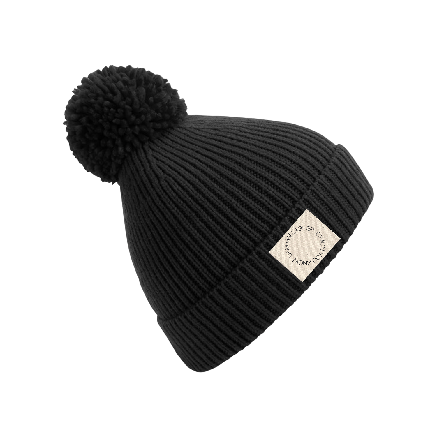 C’mon You Know Label Bobble Hat Black